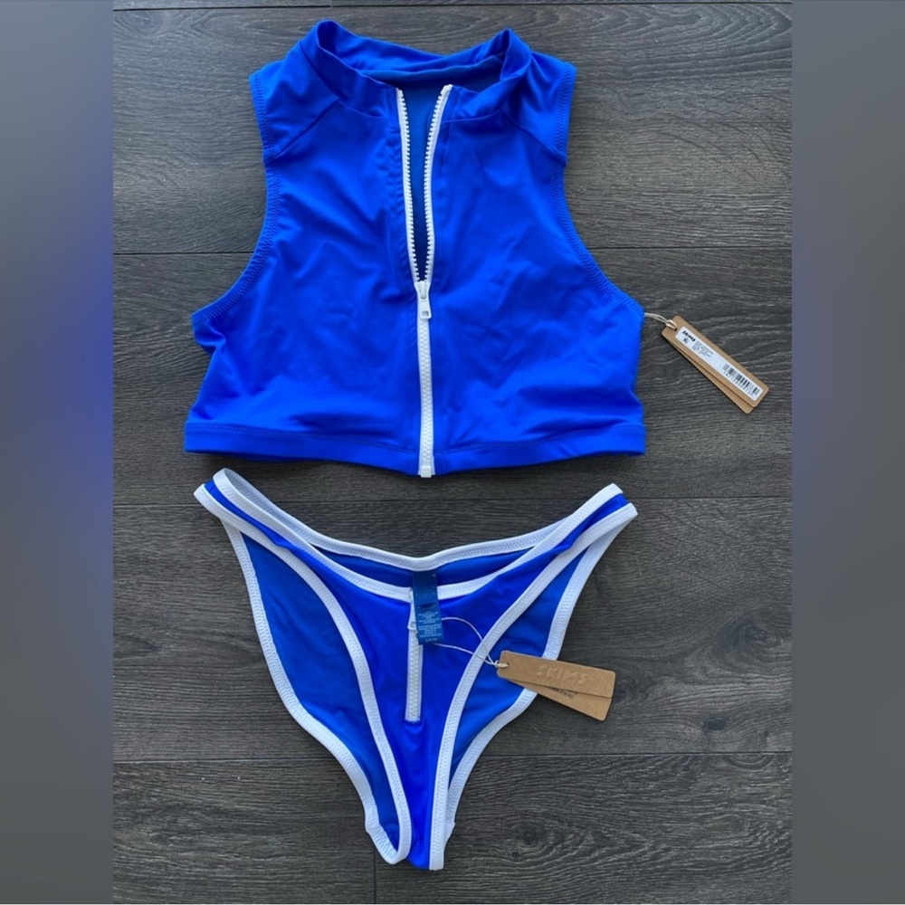 Skims Blue Zip-Up Bikini Set